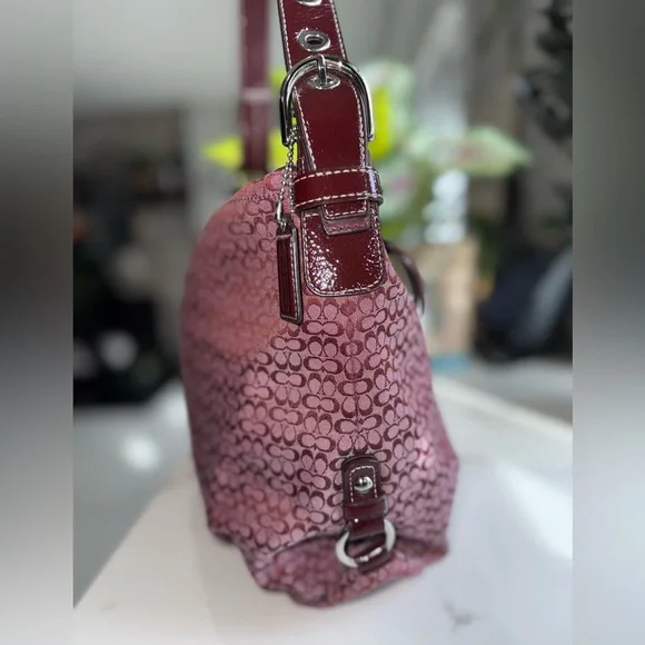 Coach Signature Convertible Duffle Purse Bag #21041E Burgundy /Merlot - Picture 3 of 10